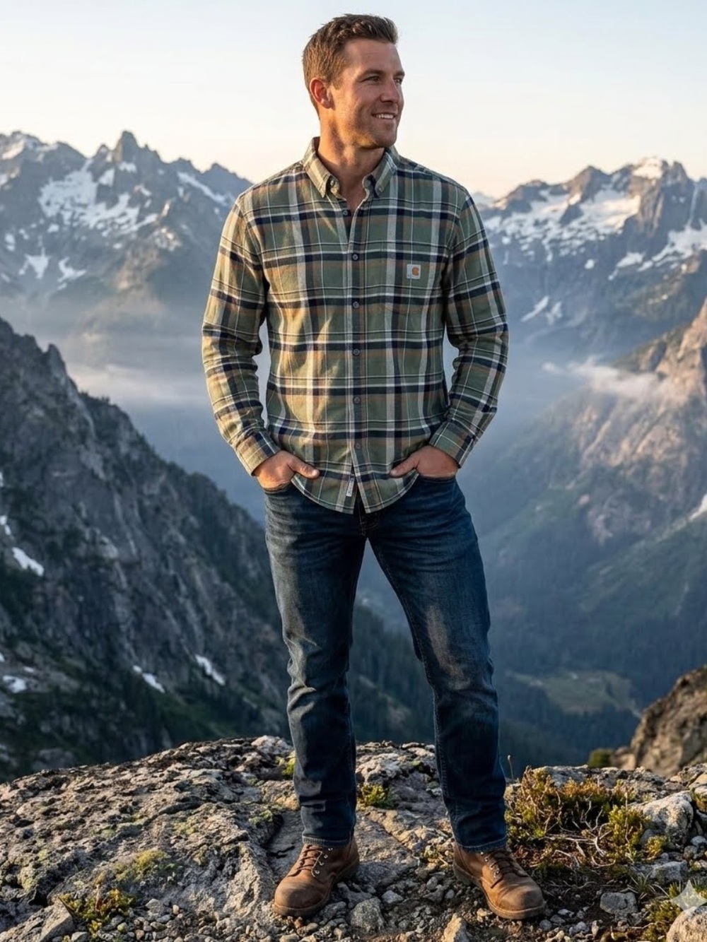 Carhartt Work in Progress Swenson Long Sleeve Plaid Shirt Cotton Flannel Green M